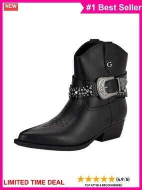 Studded Buckle Embroidered Booties Faux Leather Party Fall